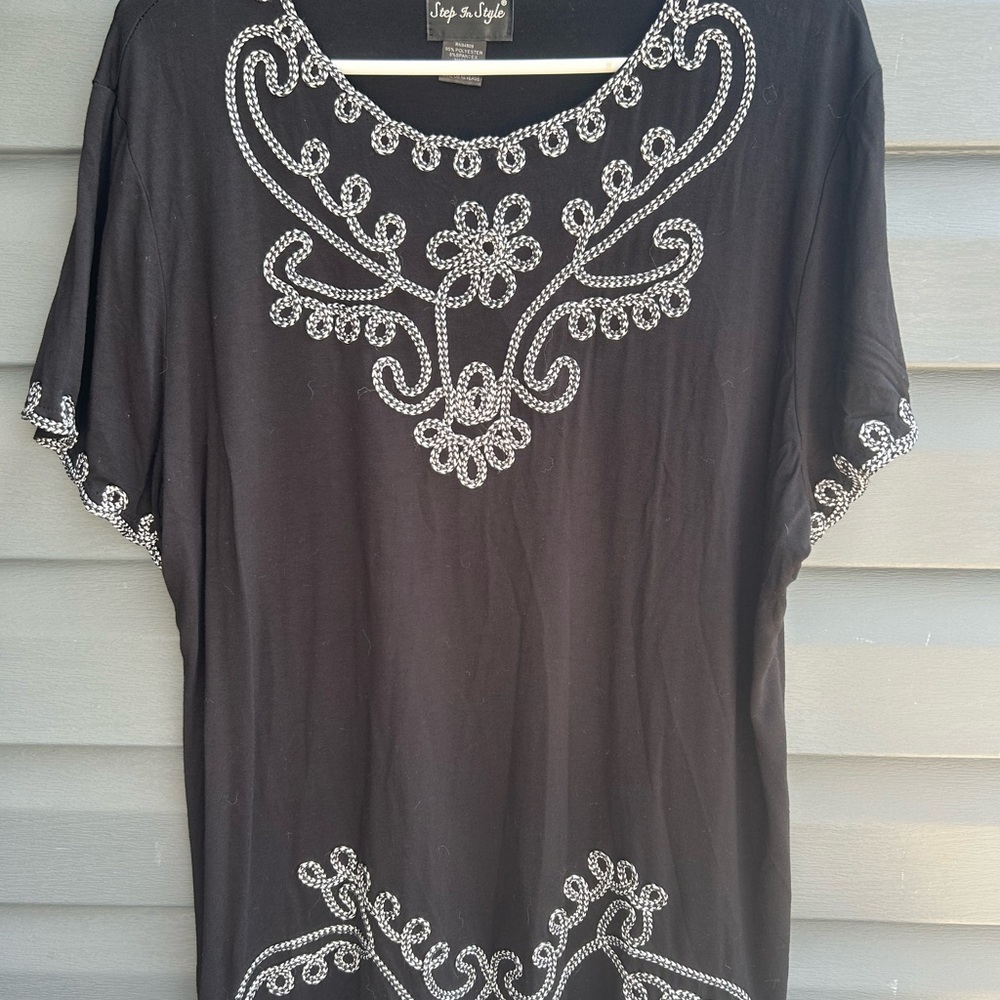 Chic Black Top with White Embellishments